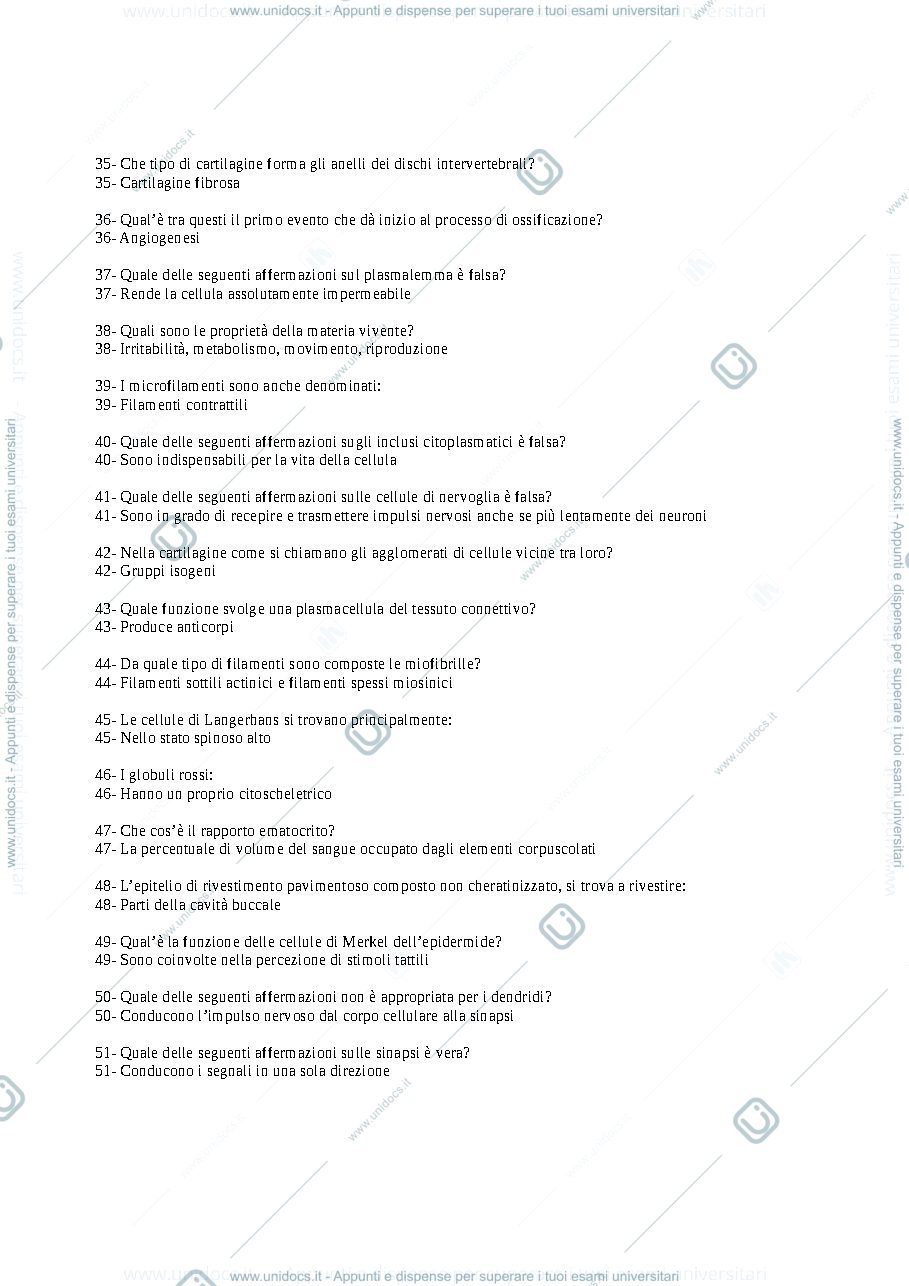 Anteprima pagina 3 — Istologia domande per esame