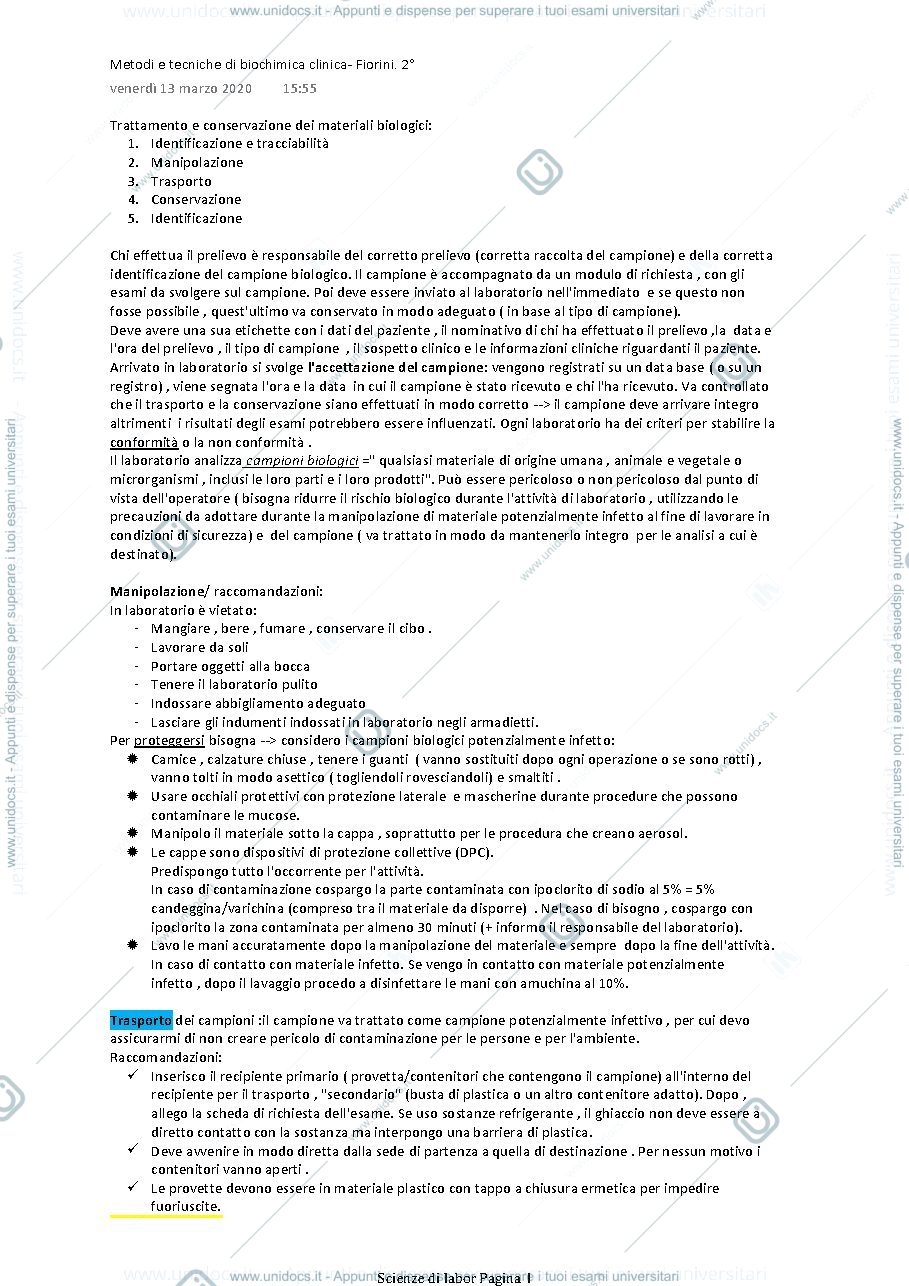Anteprima pagina 1 — Trattamento e conservazione dei materiali biologici