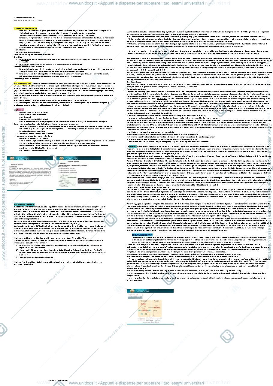 Anteprima pagina 1 — Fisiopatologia dell'emostasi