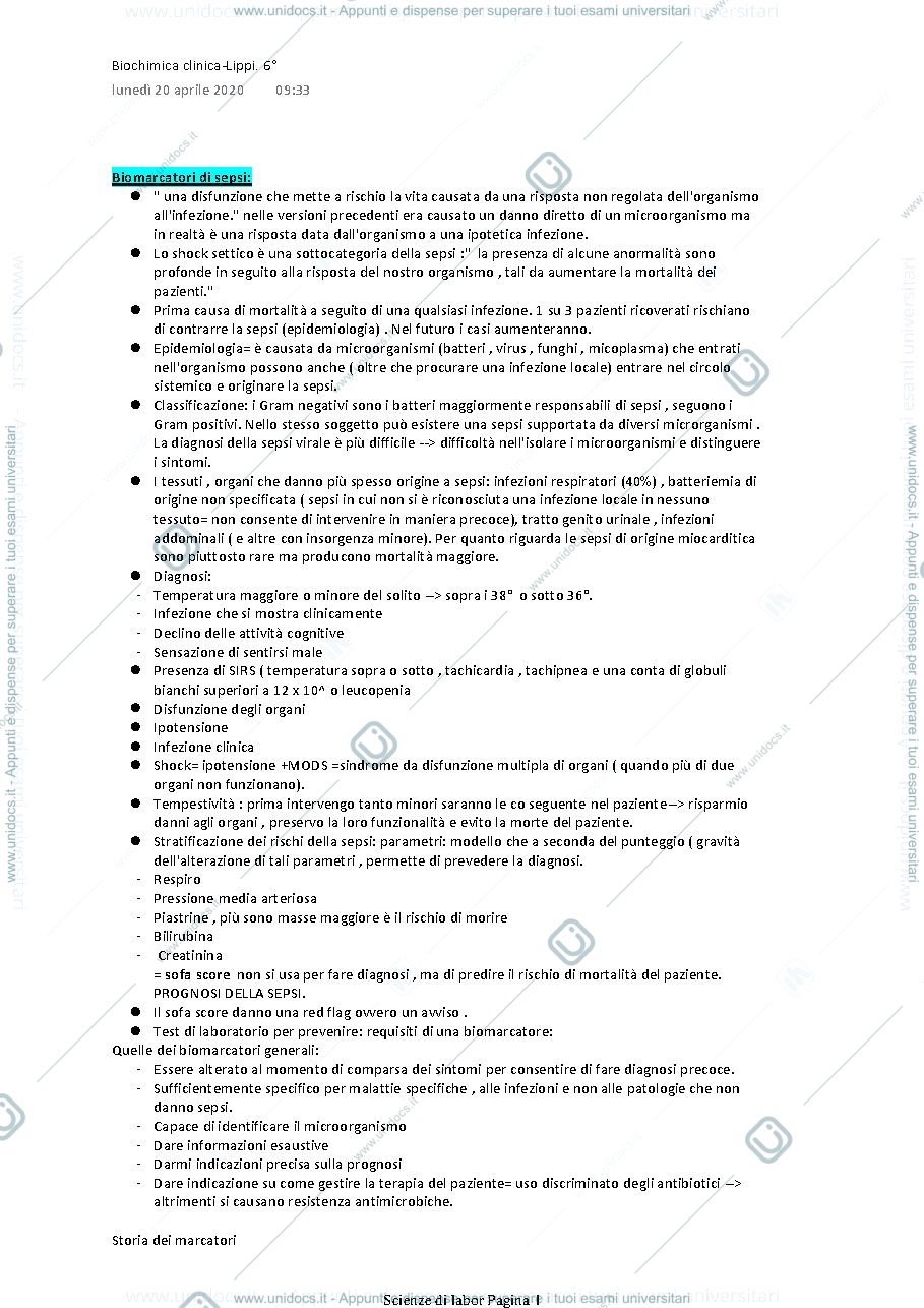 Anteprima pagina 1 — Biomarcatori di sepsi:
