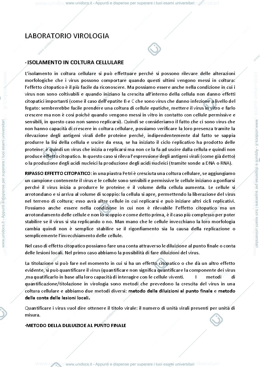 Anteprima pagina 1 — LABORATORIO DI VIROLOGIA