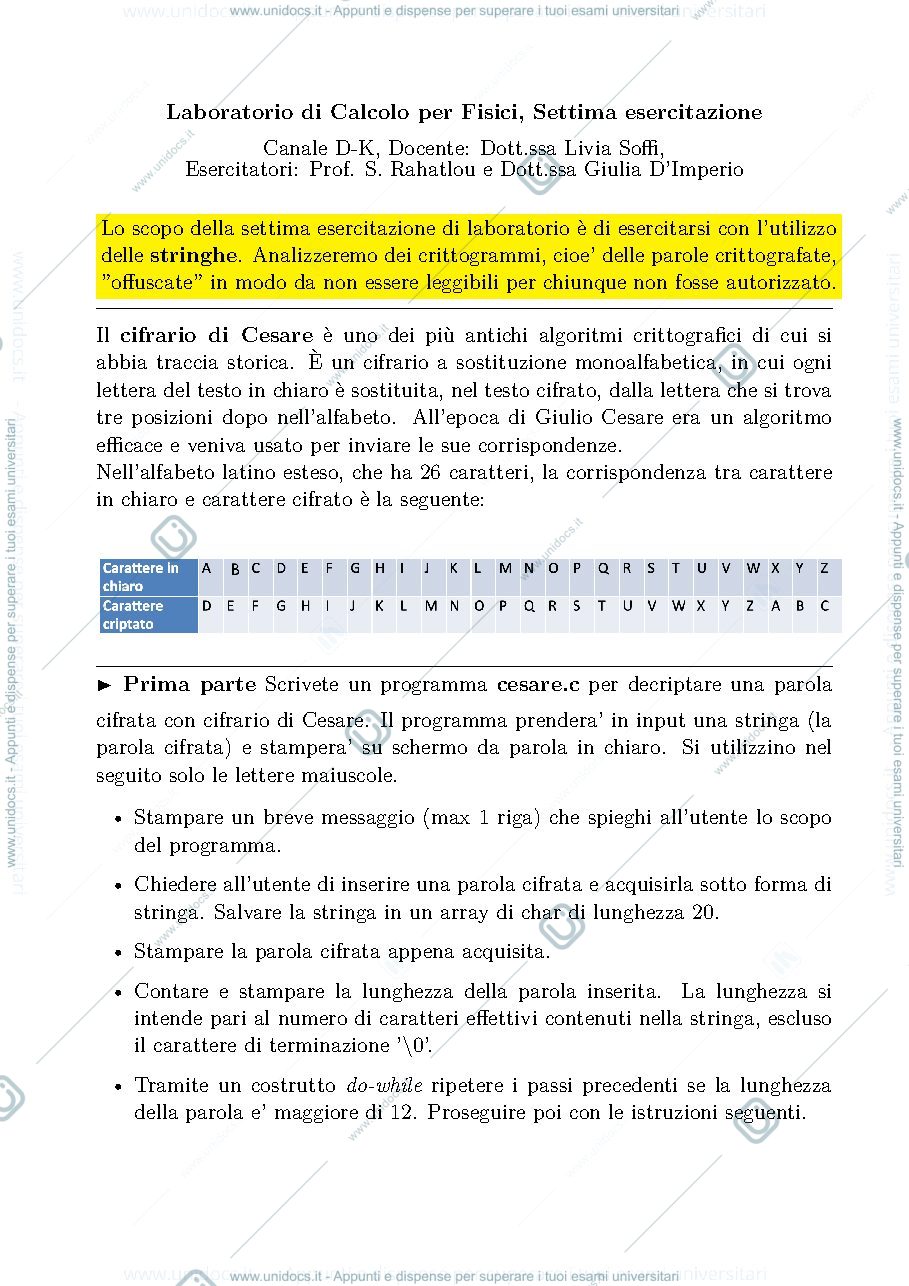 Anteprima pagina 1 — Esercitazioni con programmi in C eseguibili