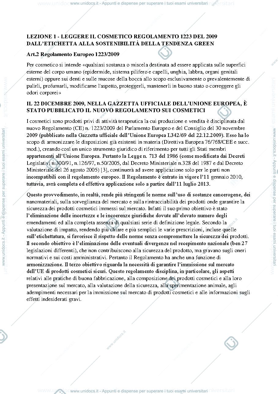 Anteprima pagina 1 — Appunti e sbobine laboratorio chimica dei prodotti cosmetici
