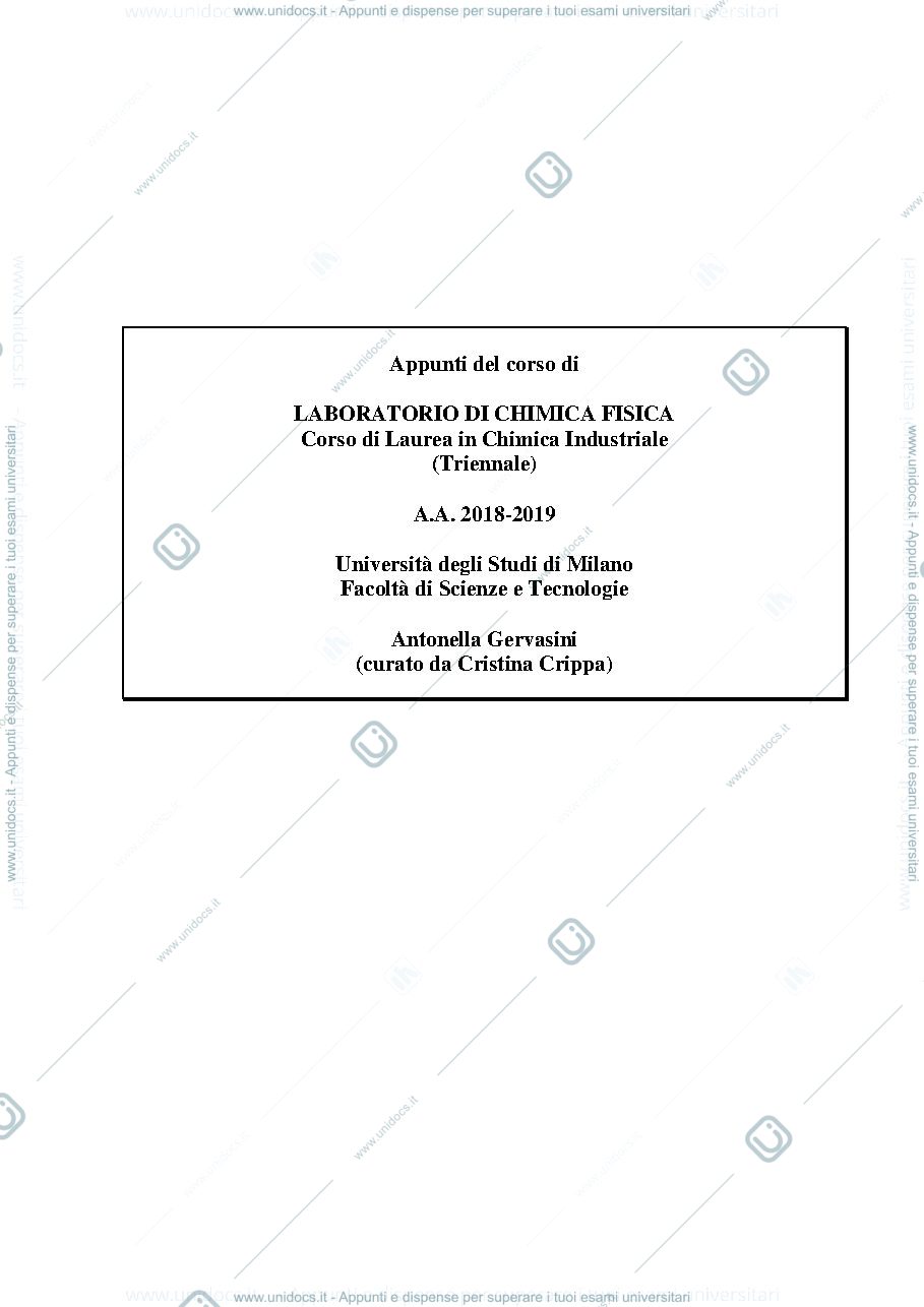 Anteprima pagina 1 — LABORATORIO DI CHIMICA FISICA Corso di Laurea in Chimica Industriale
