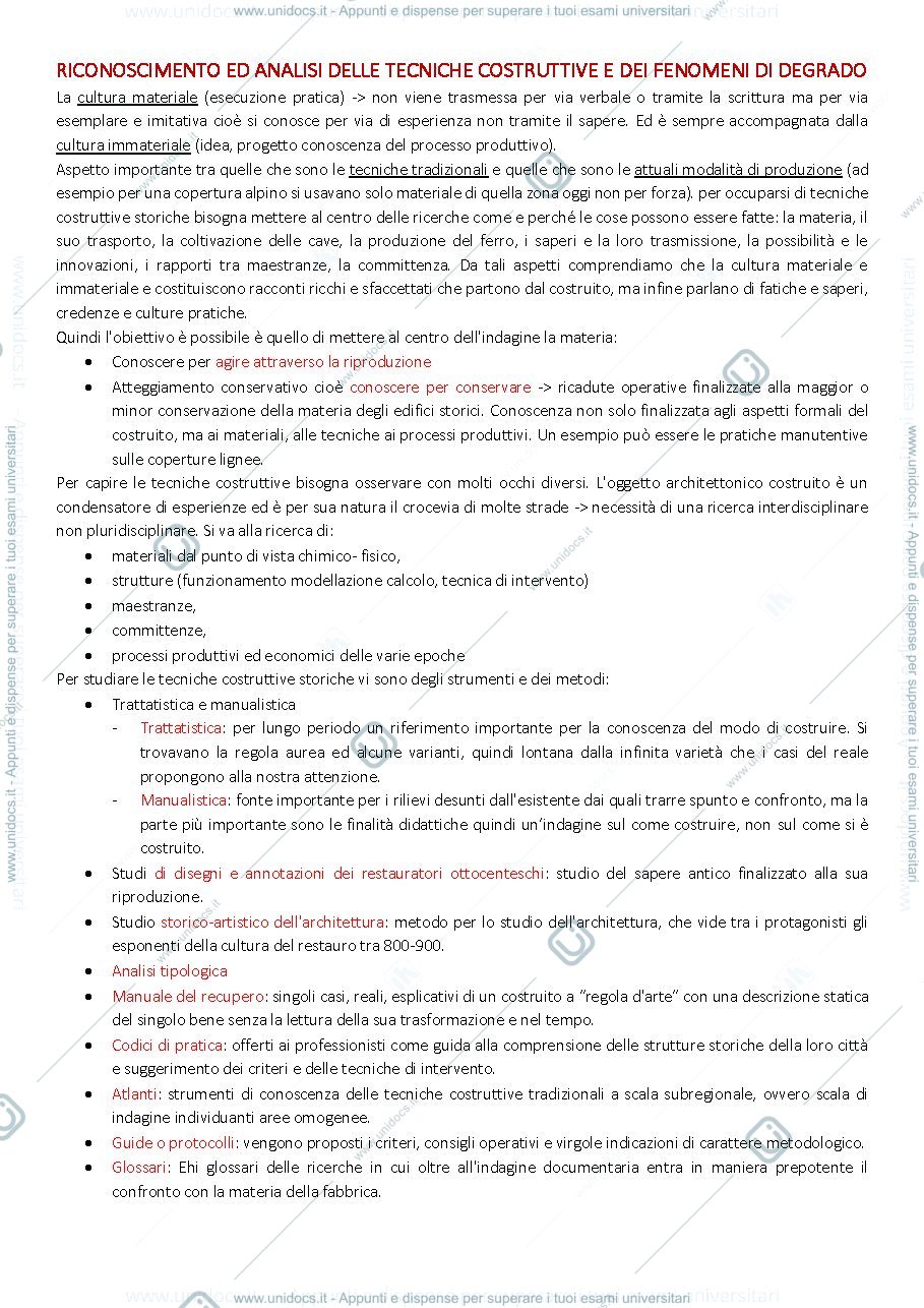 Anteprima pagina 1 — Appunti conservazione edilizia storica 