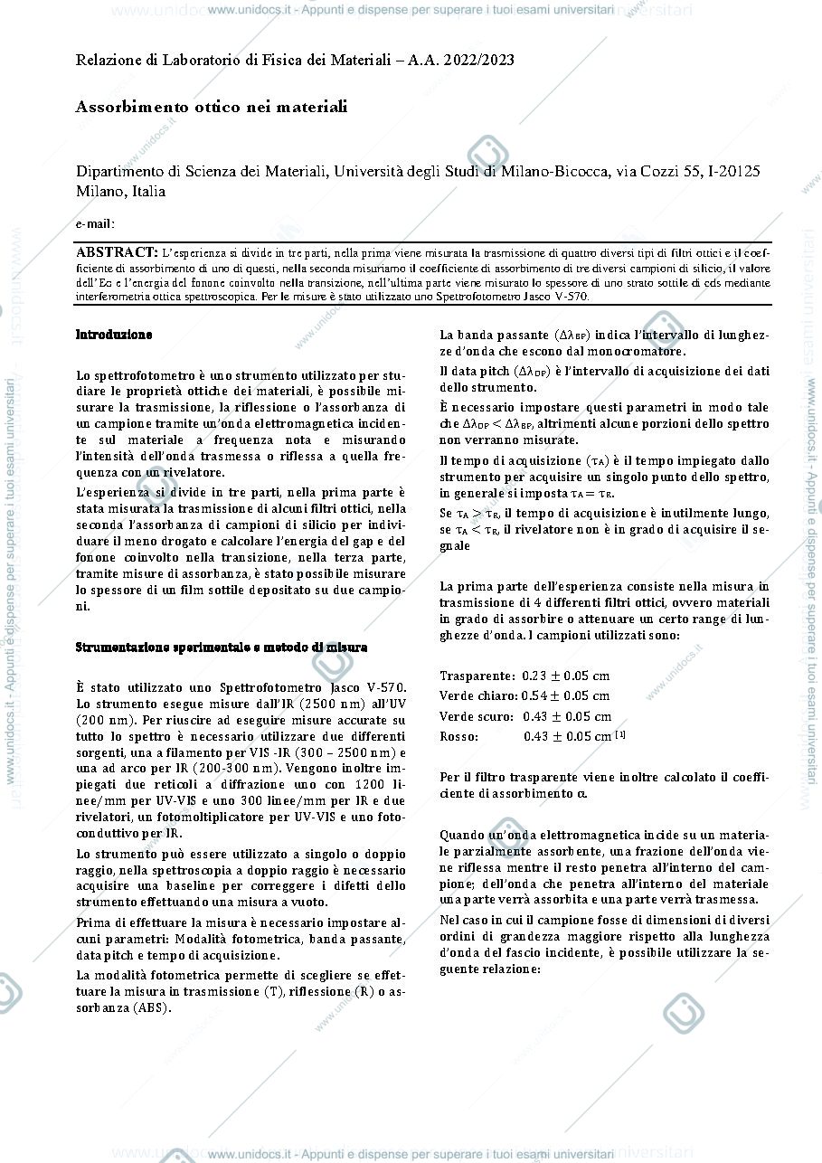 Anteprima pagina 1 — Relazione Fisica dei materiali con laboratorio