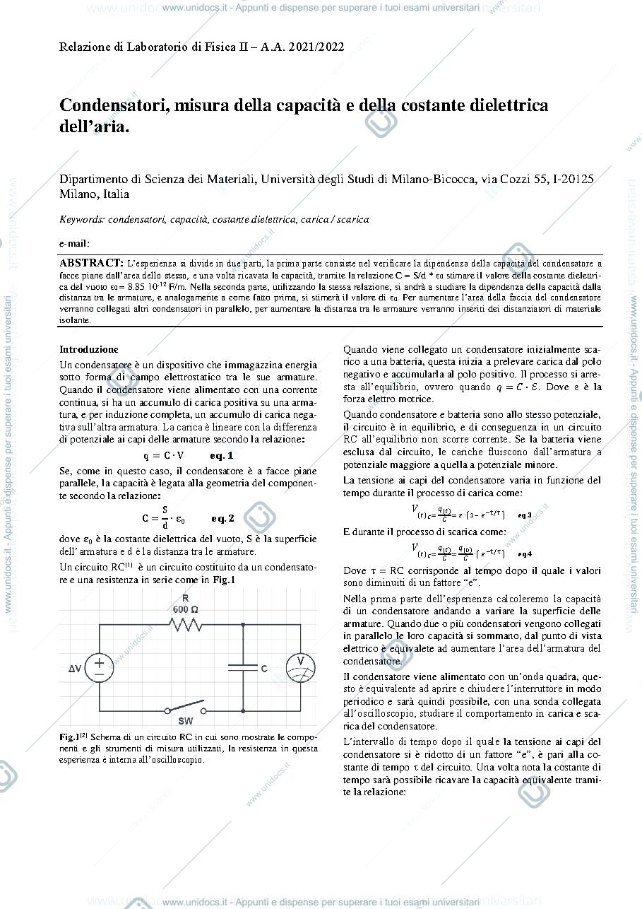Anteprima pagina 1 — Relazioni laboratorio di fisica II