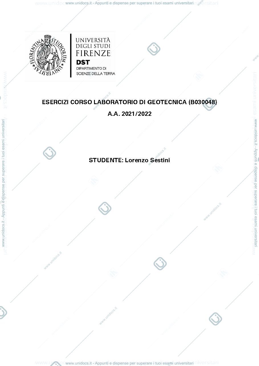 Anteprima pagina 1 — Esercizi geotecnici - opere di sostegno