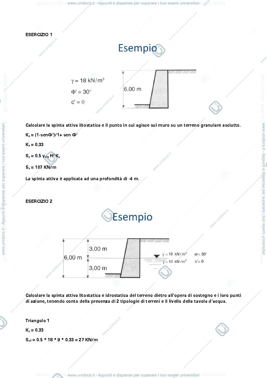 Anteprima pagina 2 — Esercizi geotecnici - opere di sostegno