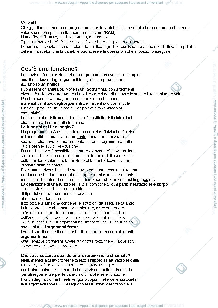 Anteprima pagina 1 — Domande d'esame: Laboratorio di Informatica