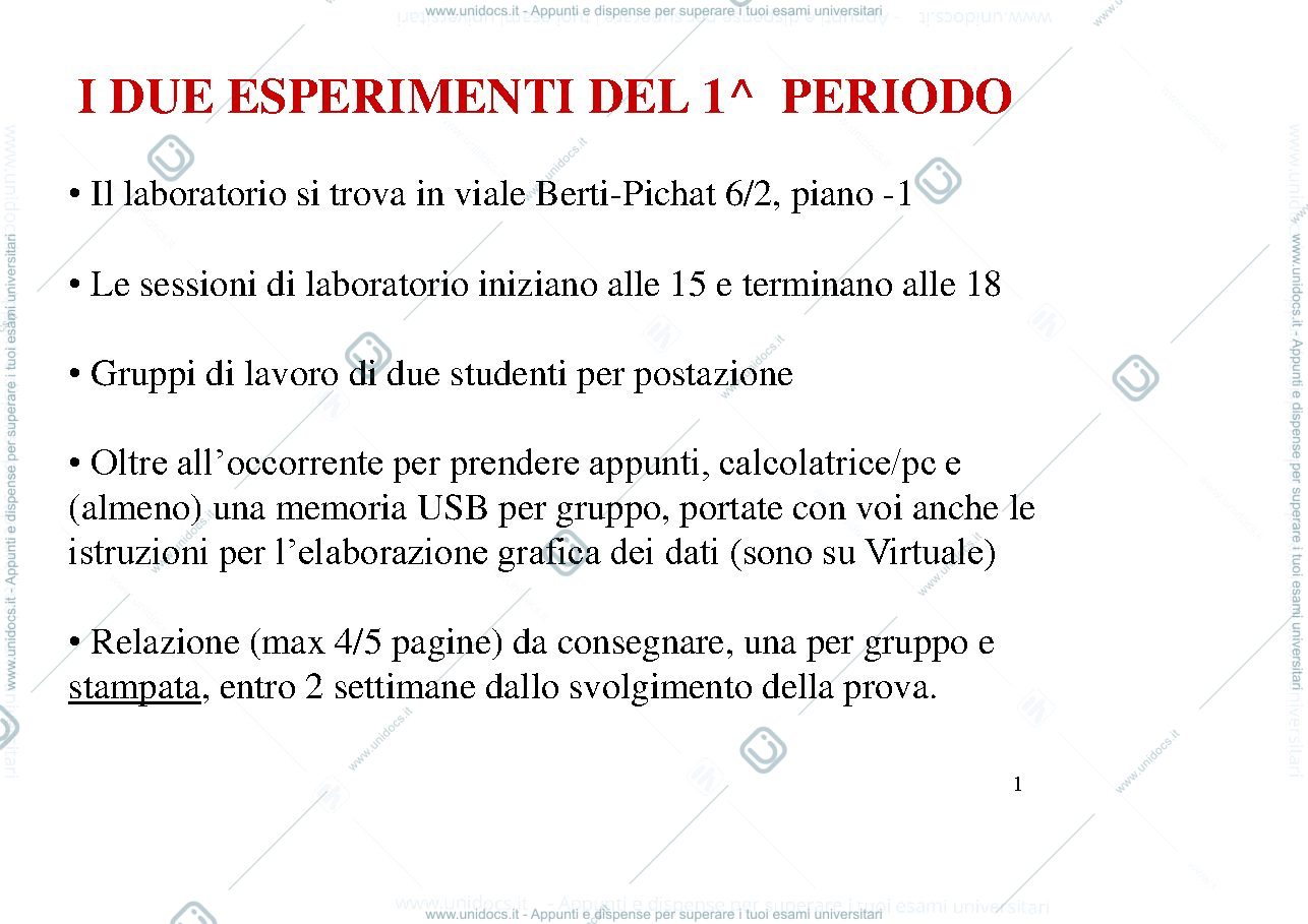 Anteprima pagina 1 — Descrizione degli esperimenti di laboratorio