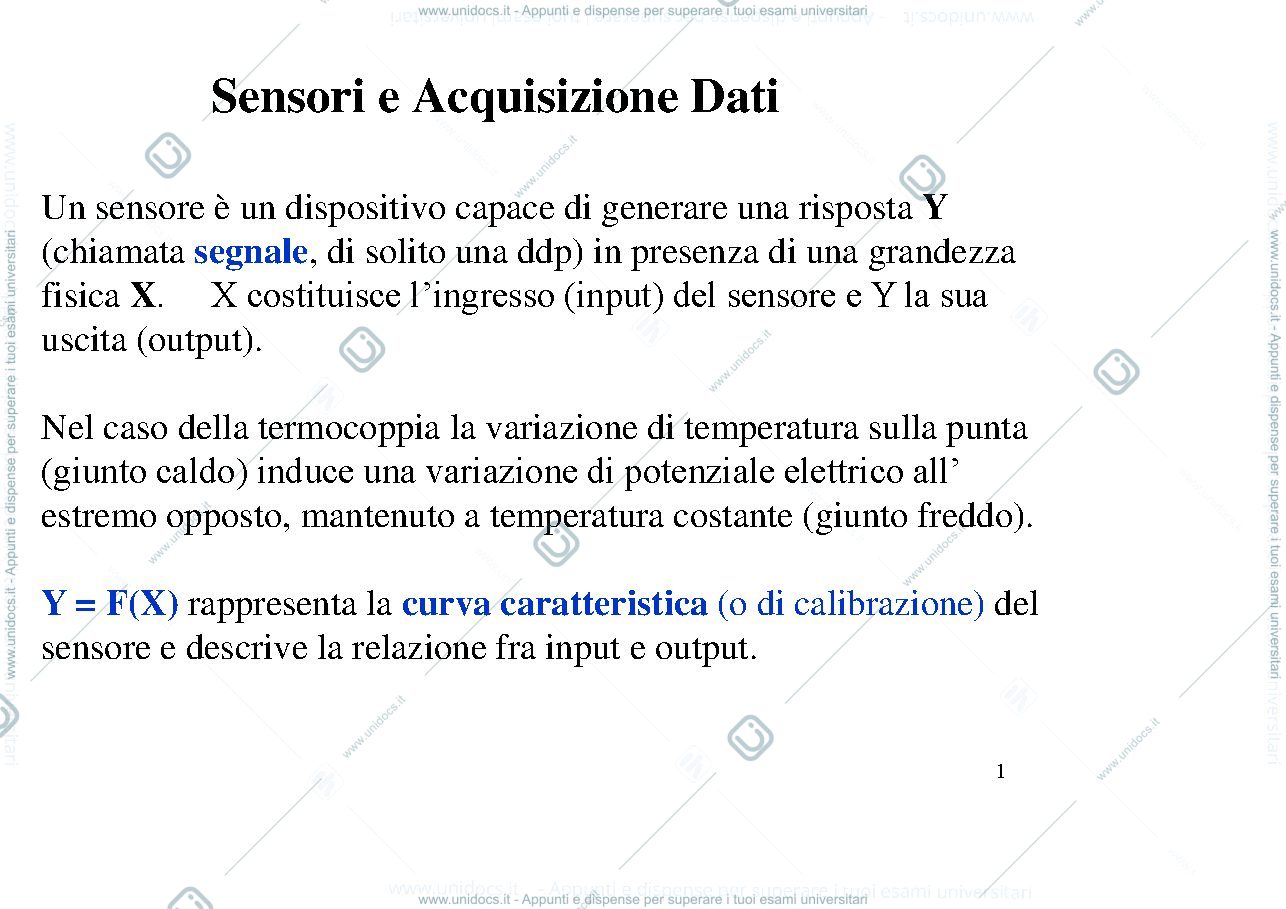 Anteprima pagina 1 — La catena di misura. Funzioni di probabilità di variabili discrete. 