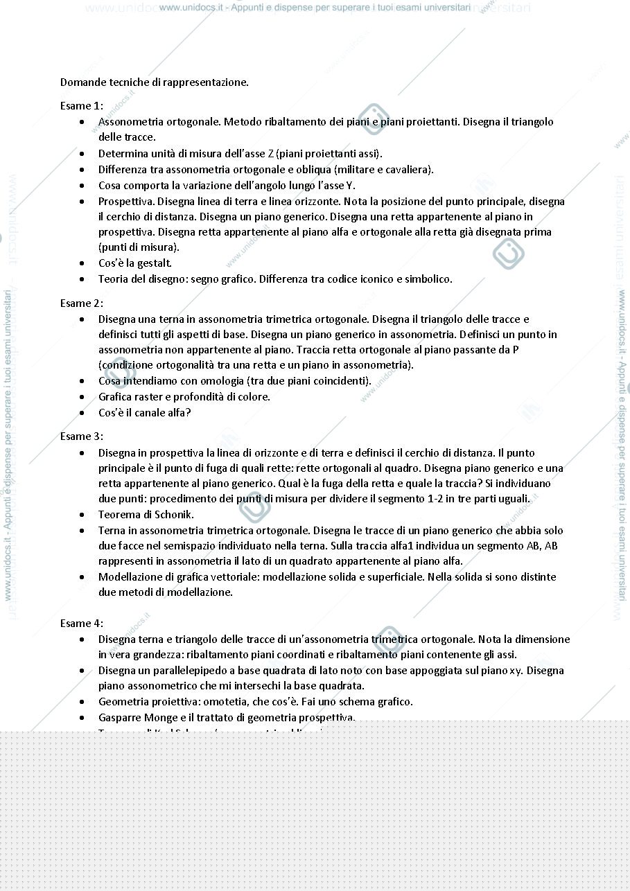 Anteprima pagina 1 — Domande esame modulo tecniche di rappresentazione