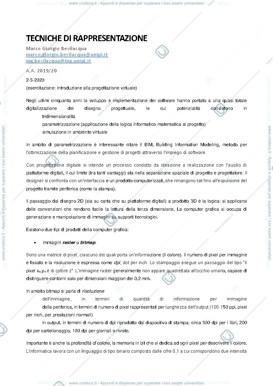 Anteprima pagina 1 — Appunti - Tecniche di rappresentazione