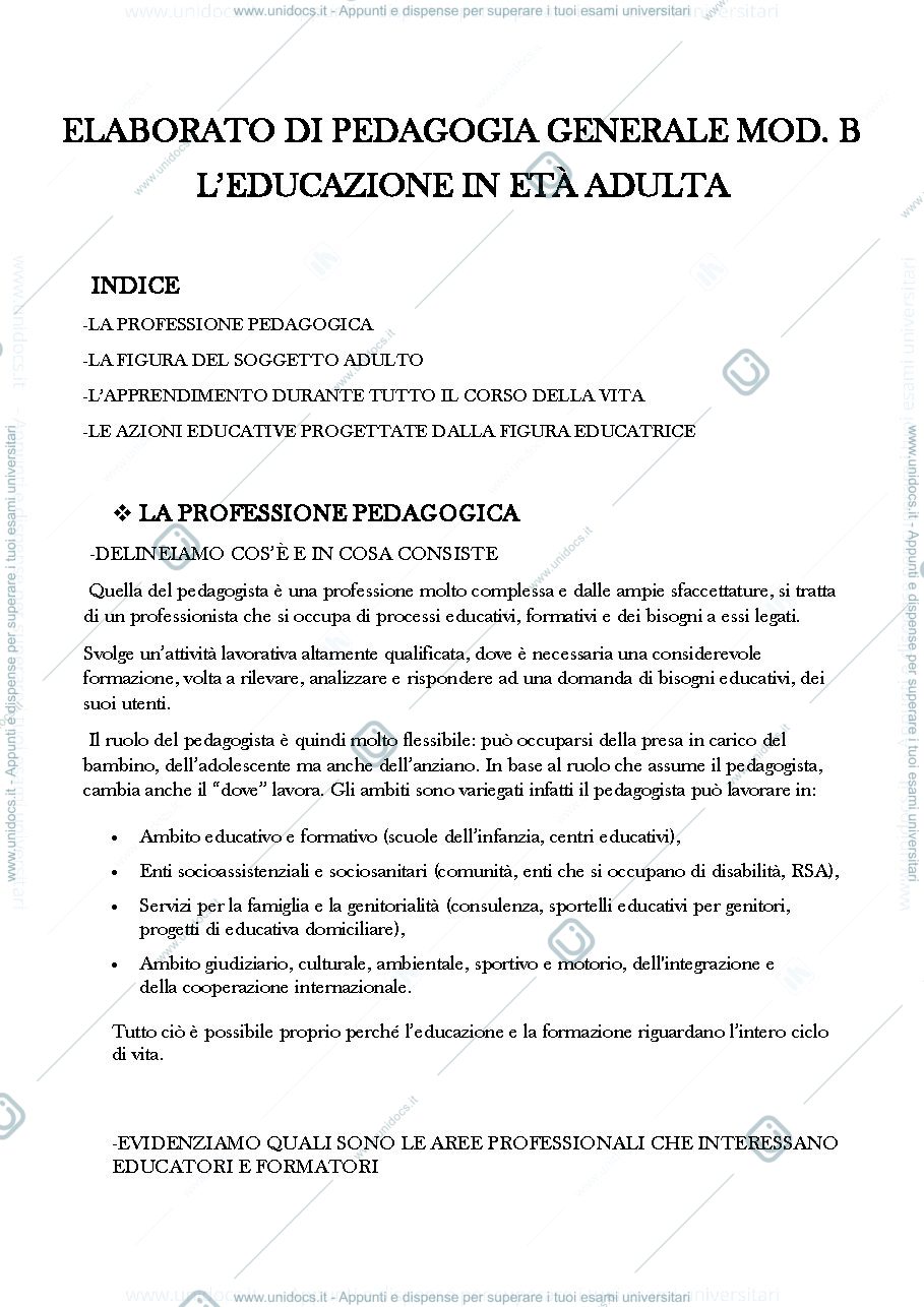 Anteprima pagina 1 — ELABORATO PEDAGOGIA GENERALE