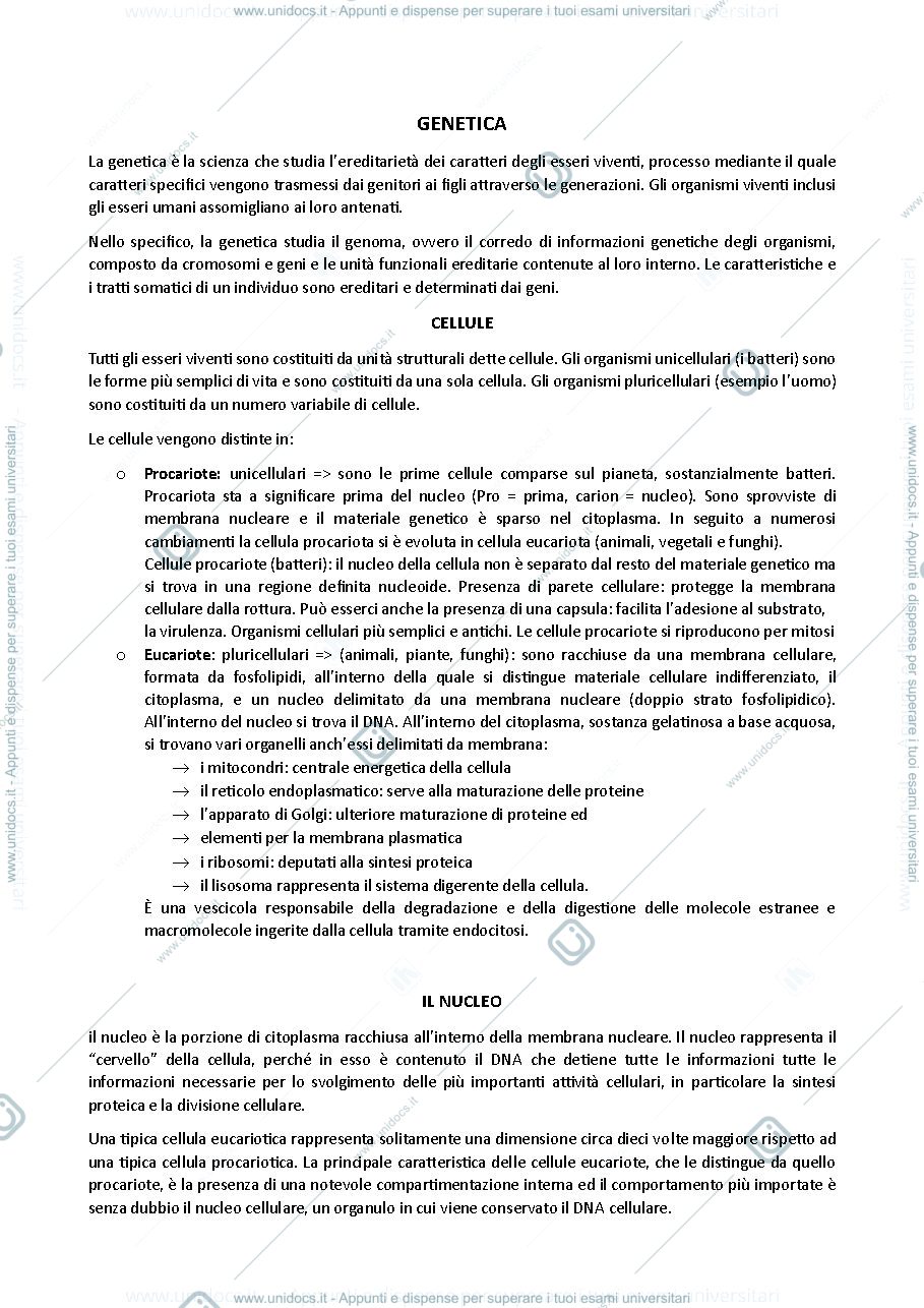 Anteprima pagina 1 — appunti genetica