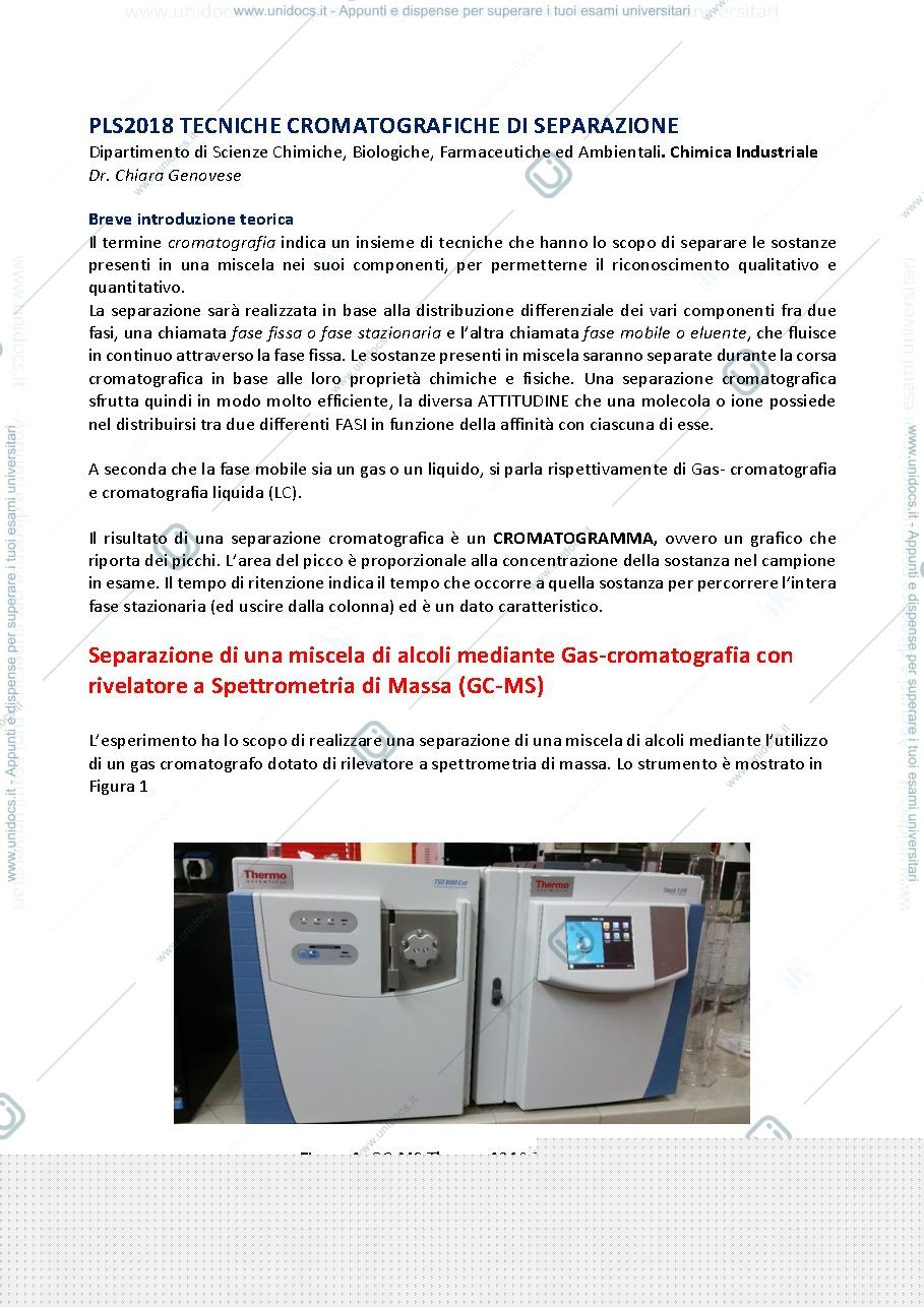 Anteprima pagina 1 — PLS2018 TECNICHE CROMATOGRAFICHE