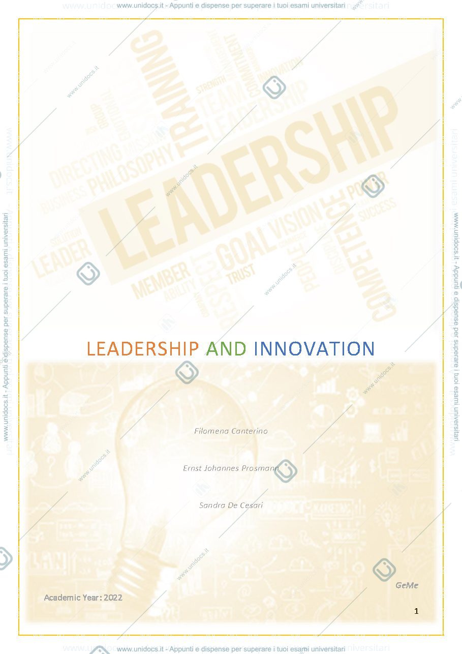Anteprima pagina 1 — Leadership and Innovation-Notes-Exam