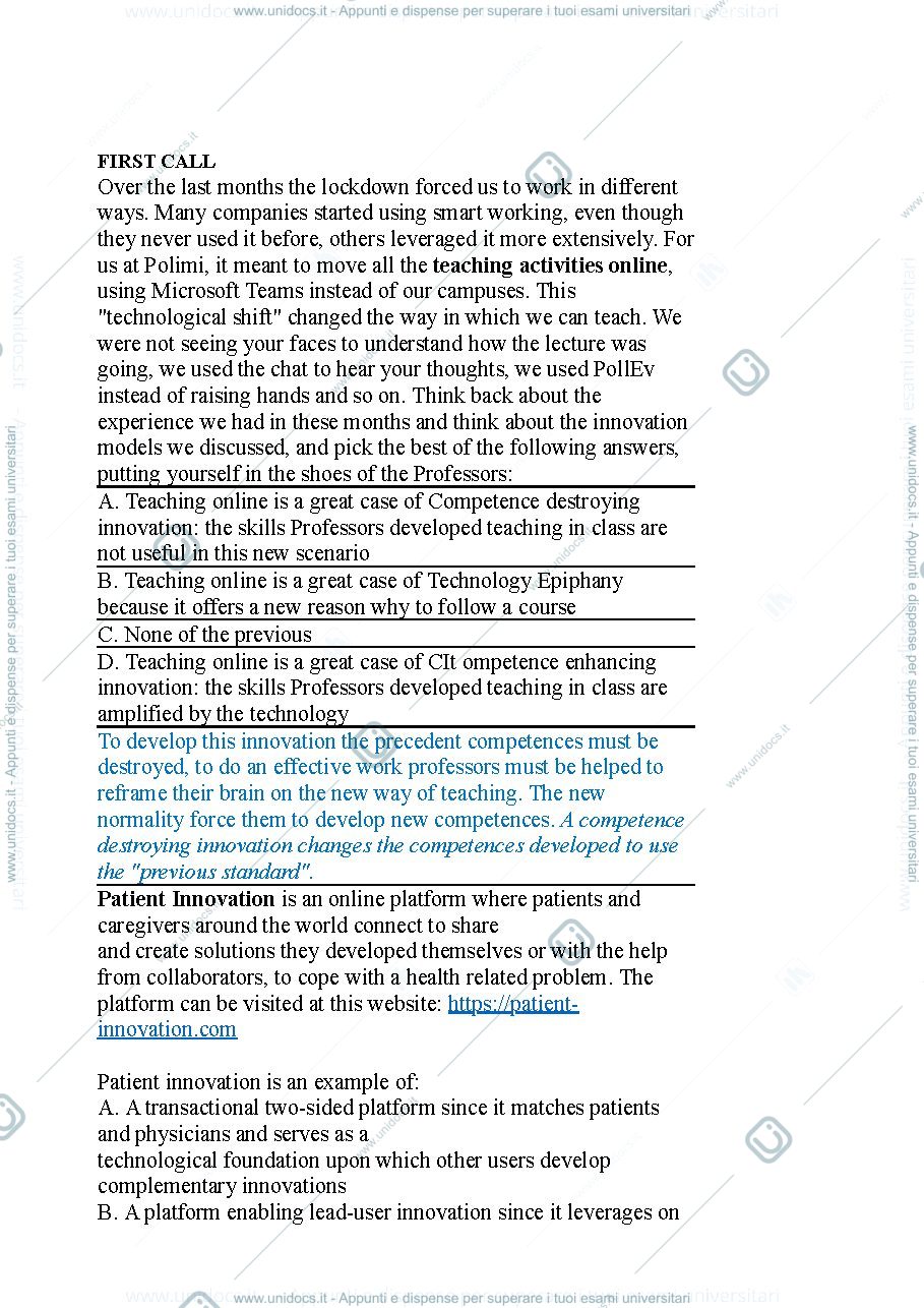 Anteprima pagina 1 — Domande esame innovation