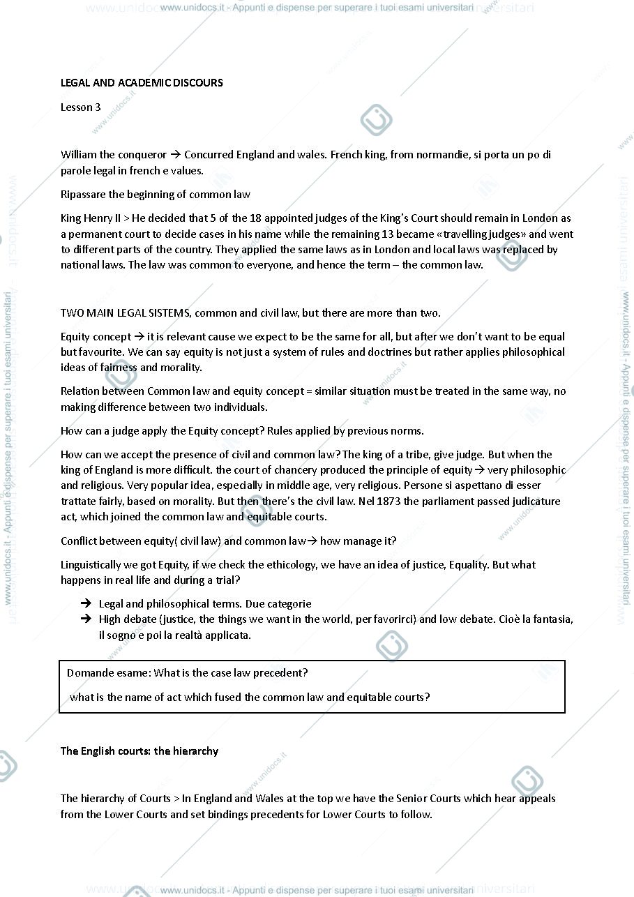 Anteprima pagina 1 — legal english appunti prime lezioni 