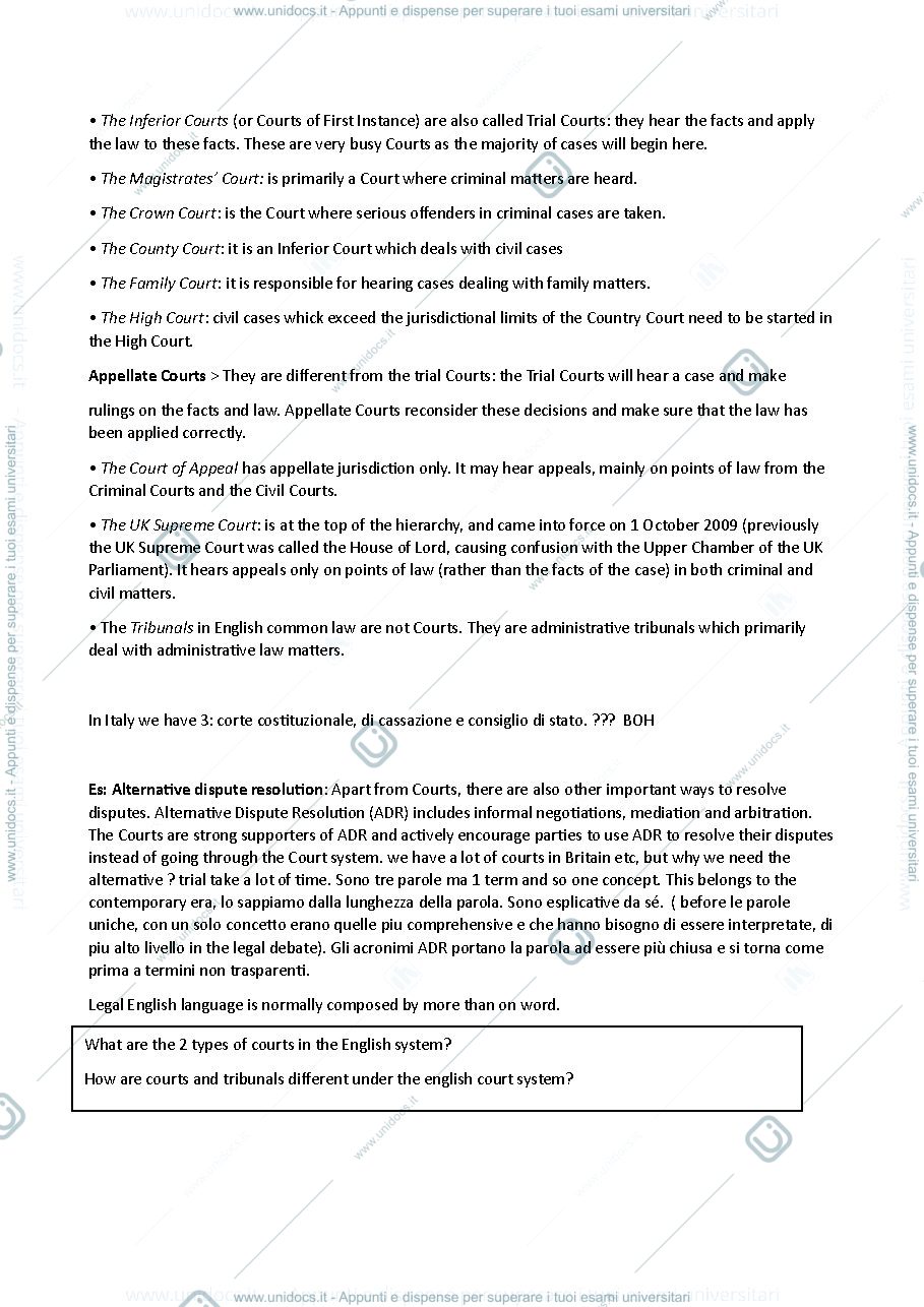 Anteprima pagina 2 — legal english appunti prime lezioni 