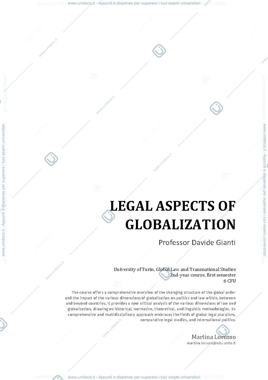 Anteprima pagina 1 — Legal Aspects of Globalization - Professor Gianti