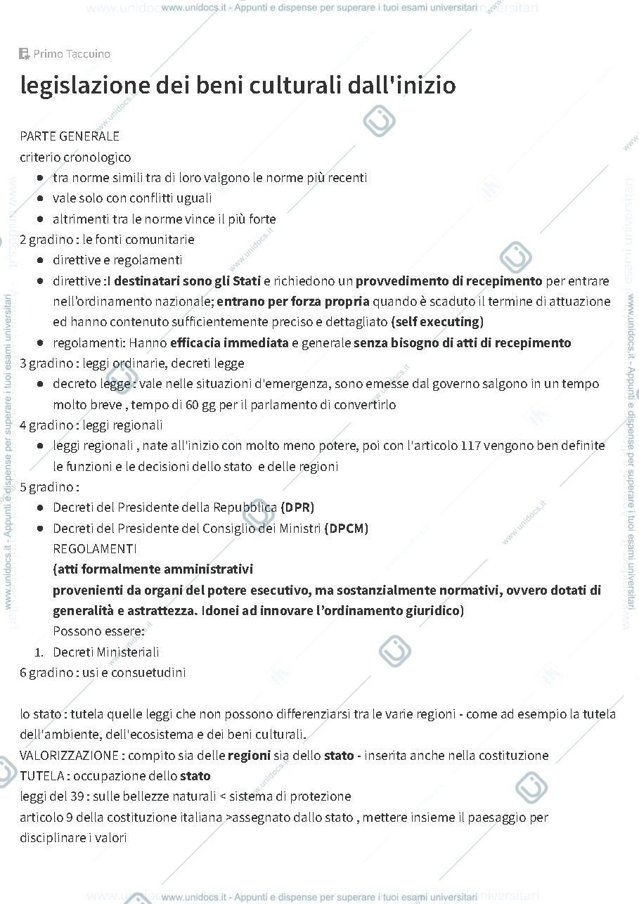 Anteprima pagina 1 — Legislazione dei beni culturali 