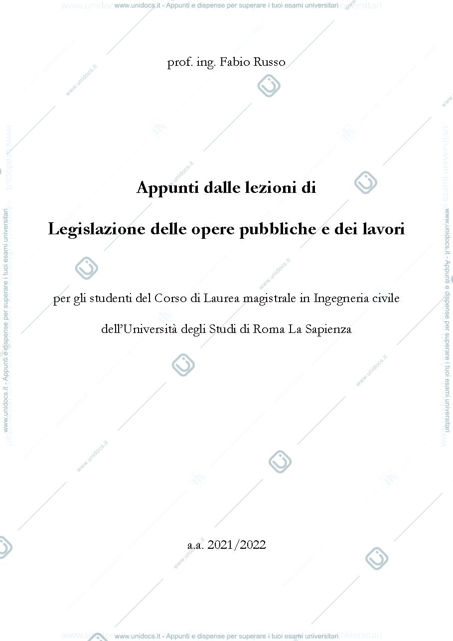 Anteprima pagina 1 — Appunti Legislazione delle opere pubbliche e dei lavori