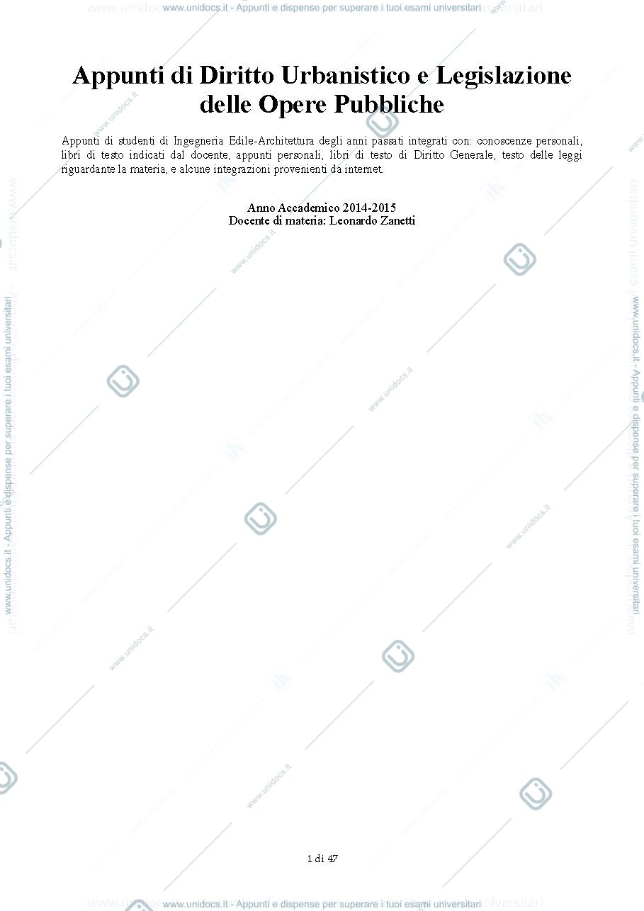 Anteprima pagina 1 — Appunti di diritto urbanistico 