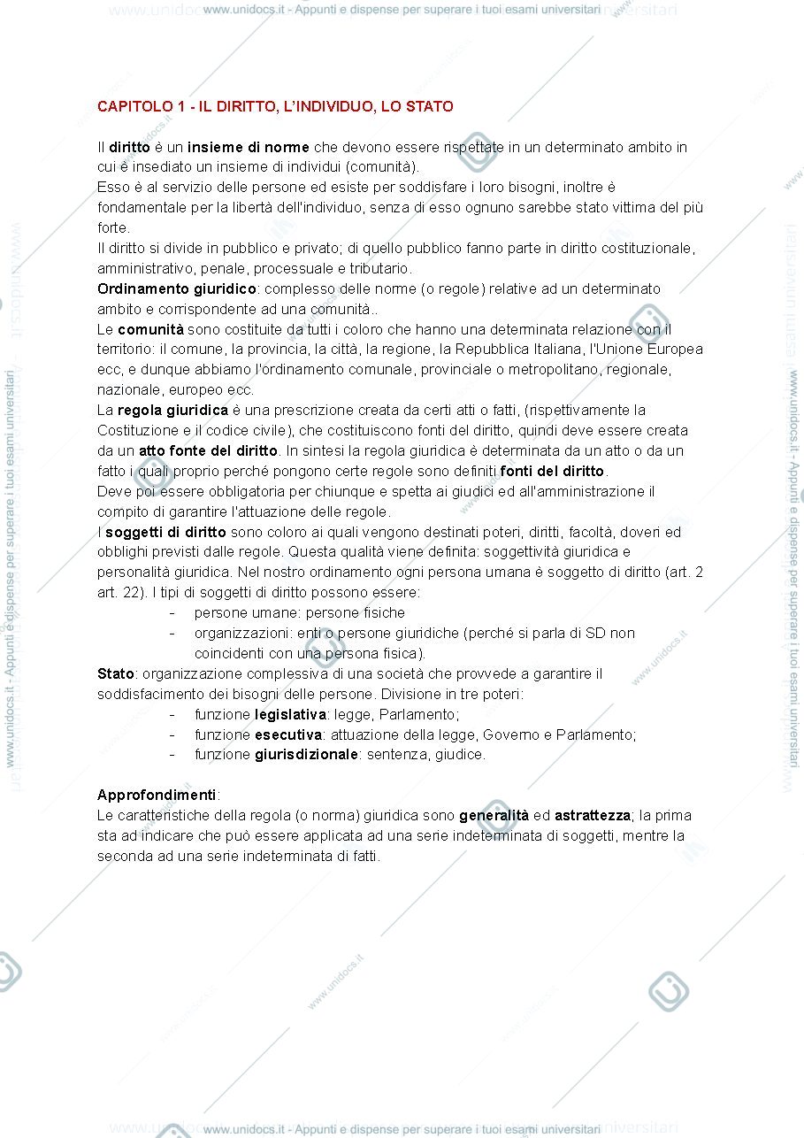 Anteprima pagina 1 — Riassunti "Diritto per il governo del territorio"