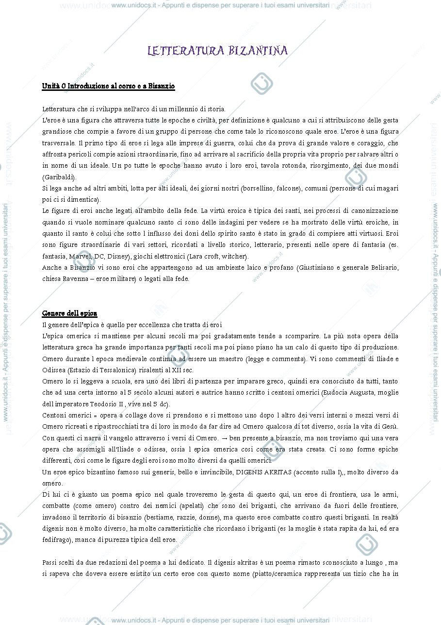 Anteprima pagina 1 — Appunti Unità 0 - Introduzione a Bisanzio