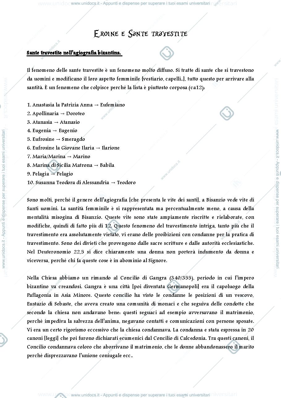 Anteprima pagina 1 — Appunti Lezioni Unità 3 Eroine e sante travestite