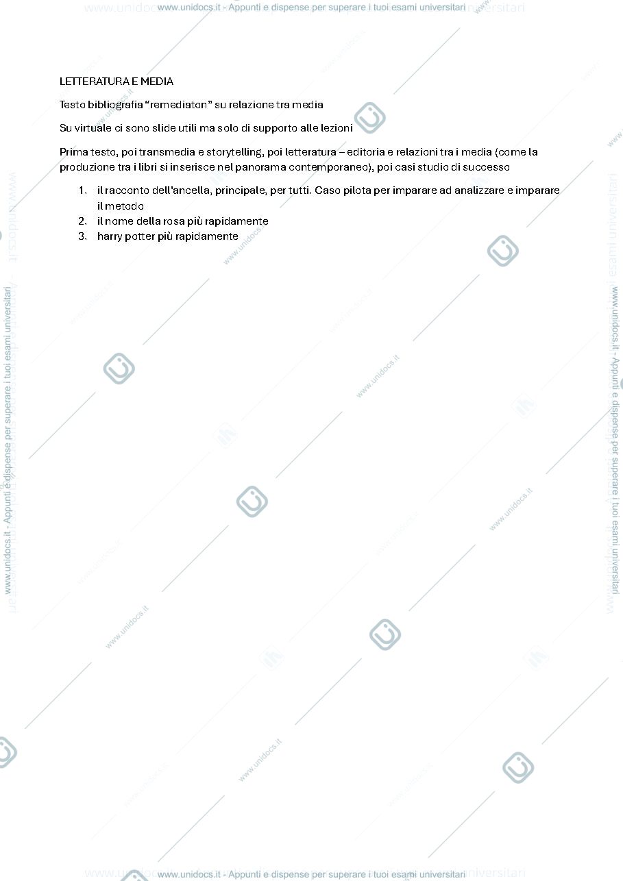 Anteprima pagina 2 — letteratura e media - appunti e slide