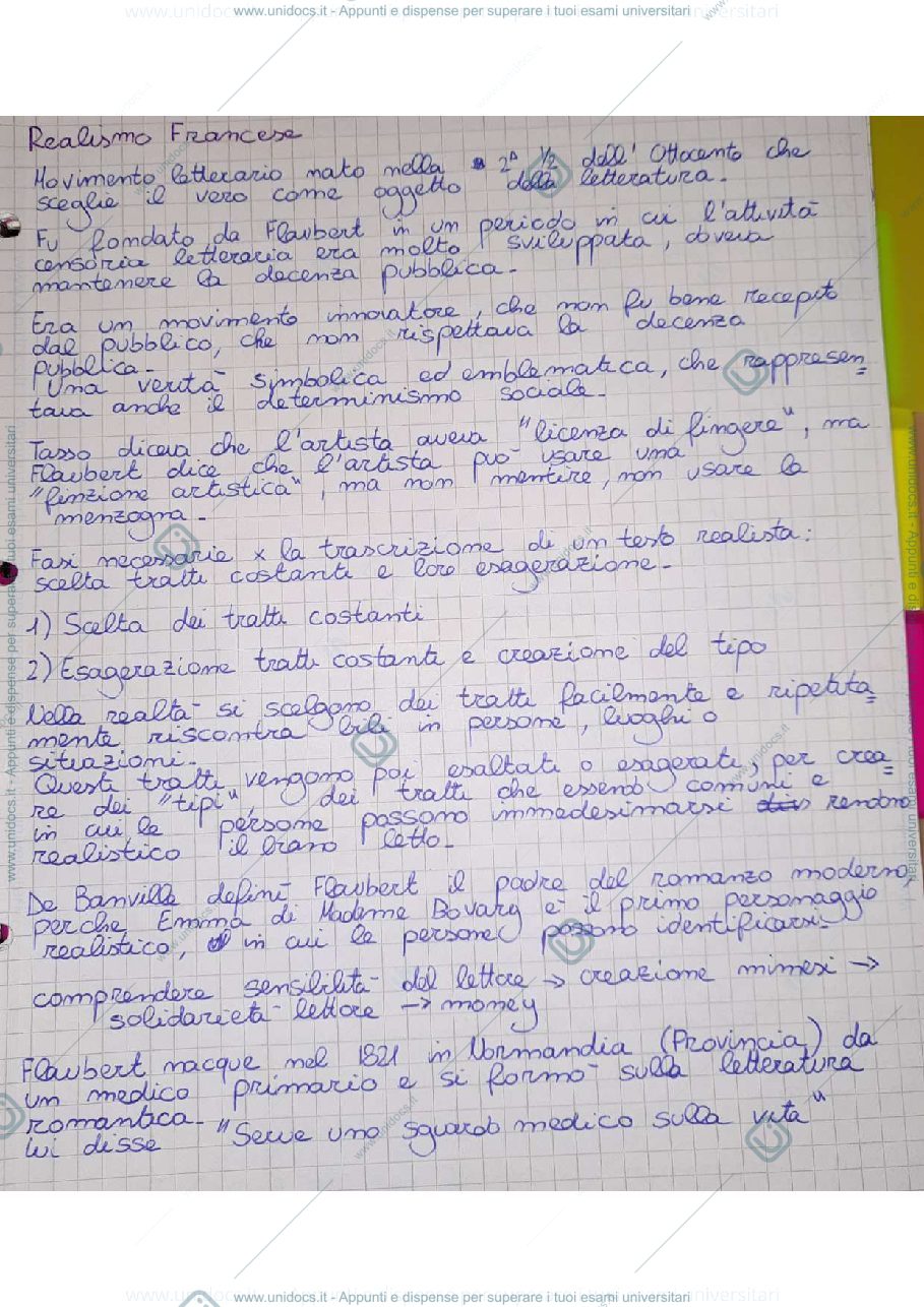 Anteprima pagina 1 — Lezione letteratura francese 1