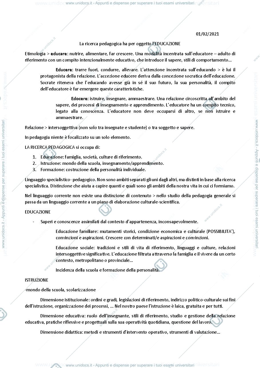 Anteprima pagina 1 — pedagogia generale 