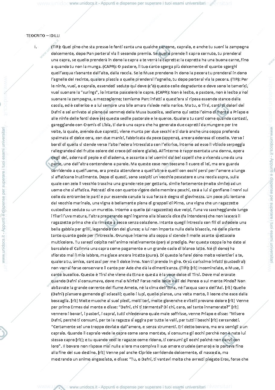 Anteprima pagina 1 — Traduzione idilli teocritei