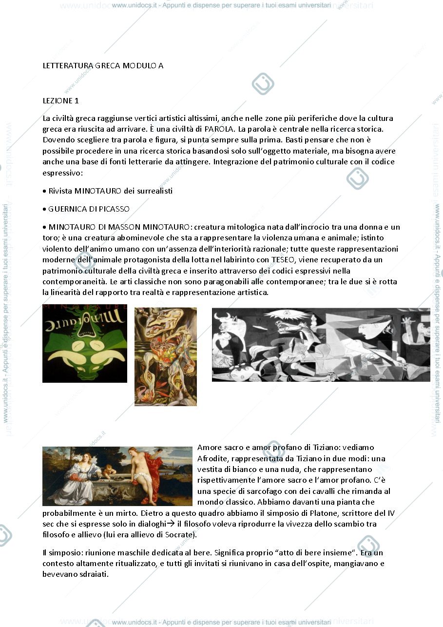 Anteprima pagina 1 — letteratura greca, appunti modulo A