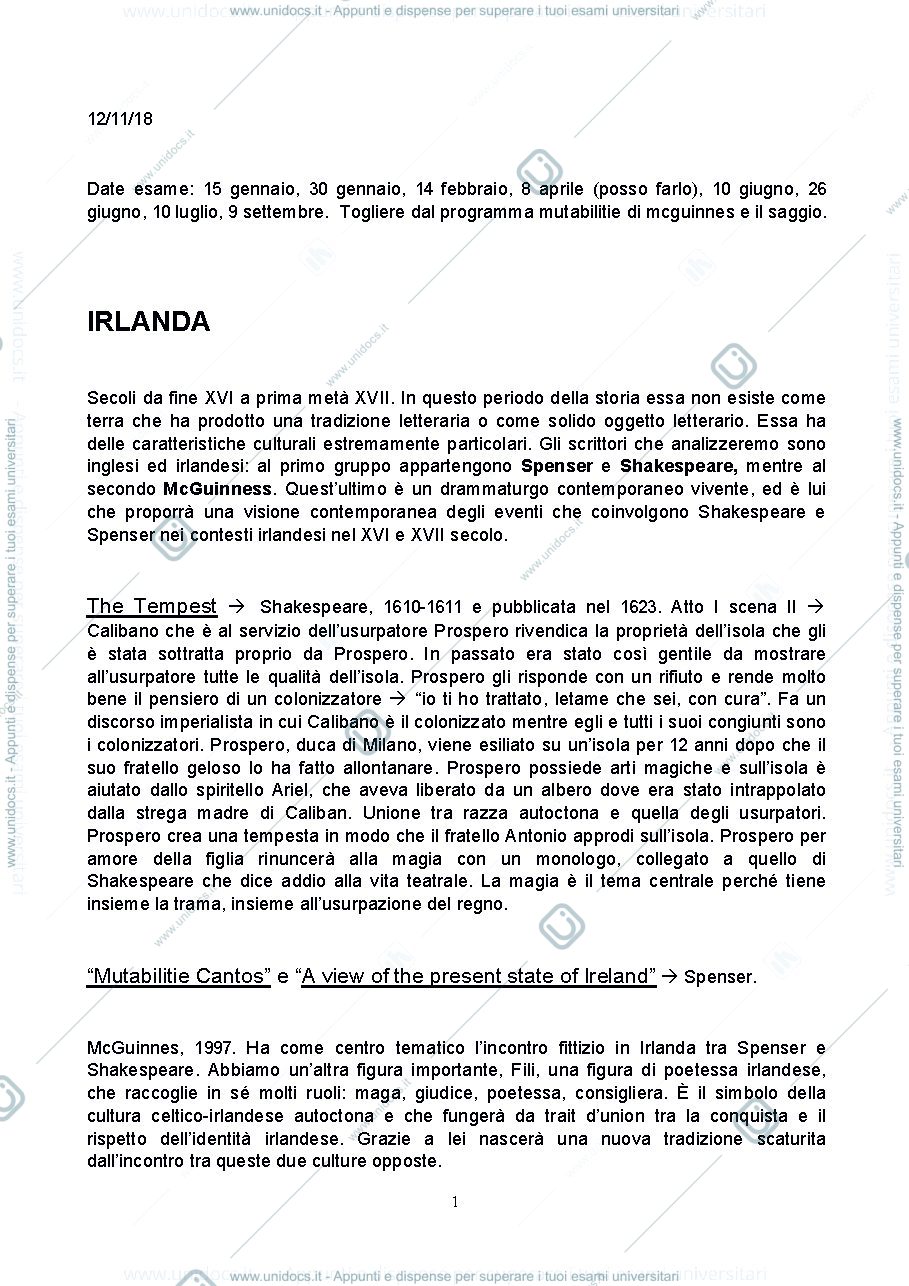 Anteprima pagina 1 — letteratura inglese  di Fantacini 