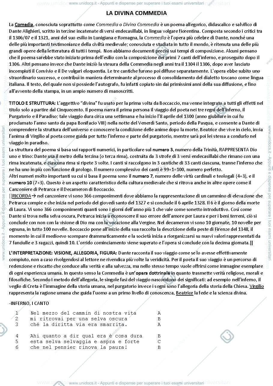 Anteprima pagina 1 — LETTERATURA ITALIANA: Introduzione alla Divina Commedia