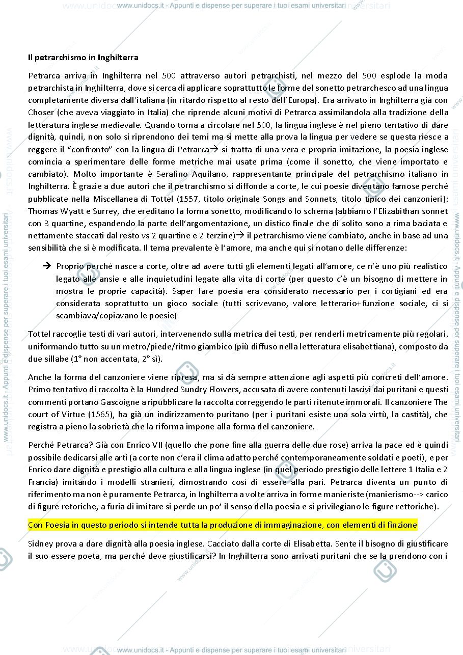 Anteprima pagina 1 — Appunti letteratura inglese