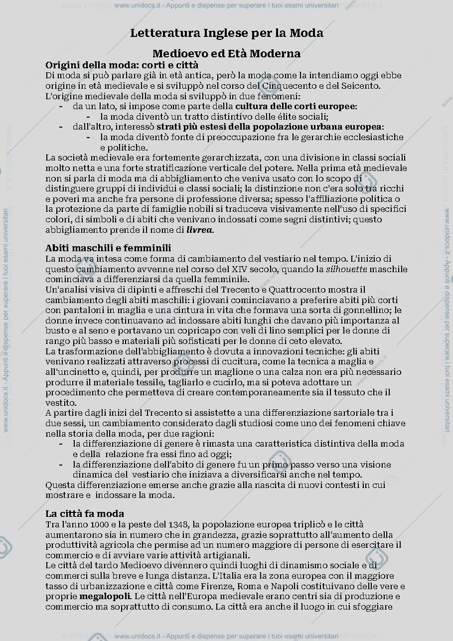 Anteprima pagina 1 — Letteratura inglese per la Moda