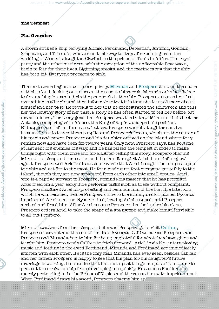 Anteprima pagina 1 — riassunto the tempest
