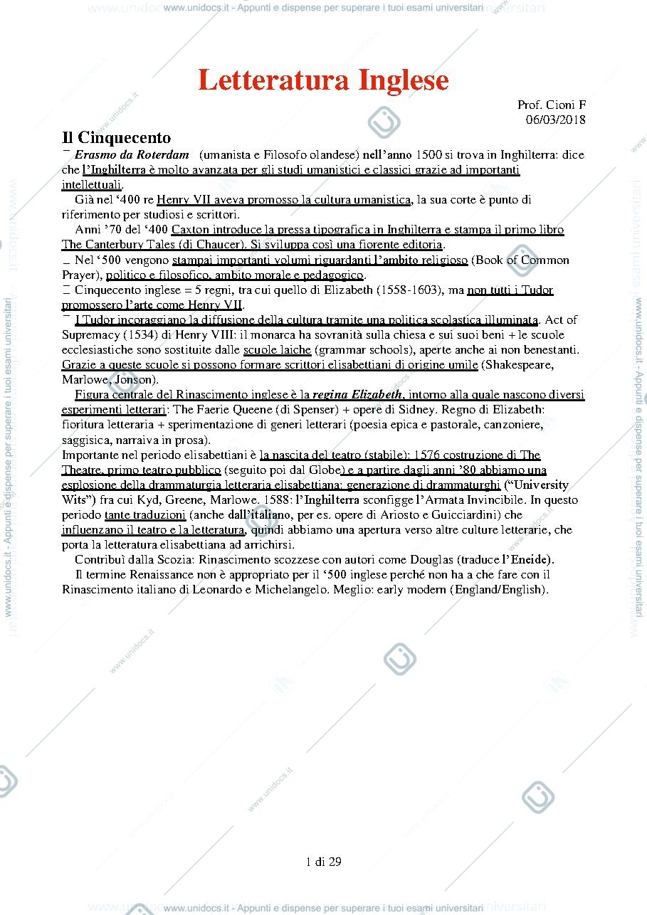 Anteprima pagina 1 — Letteratura Inglese