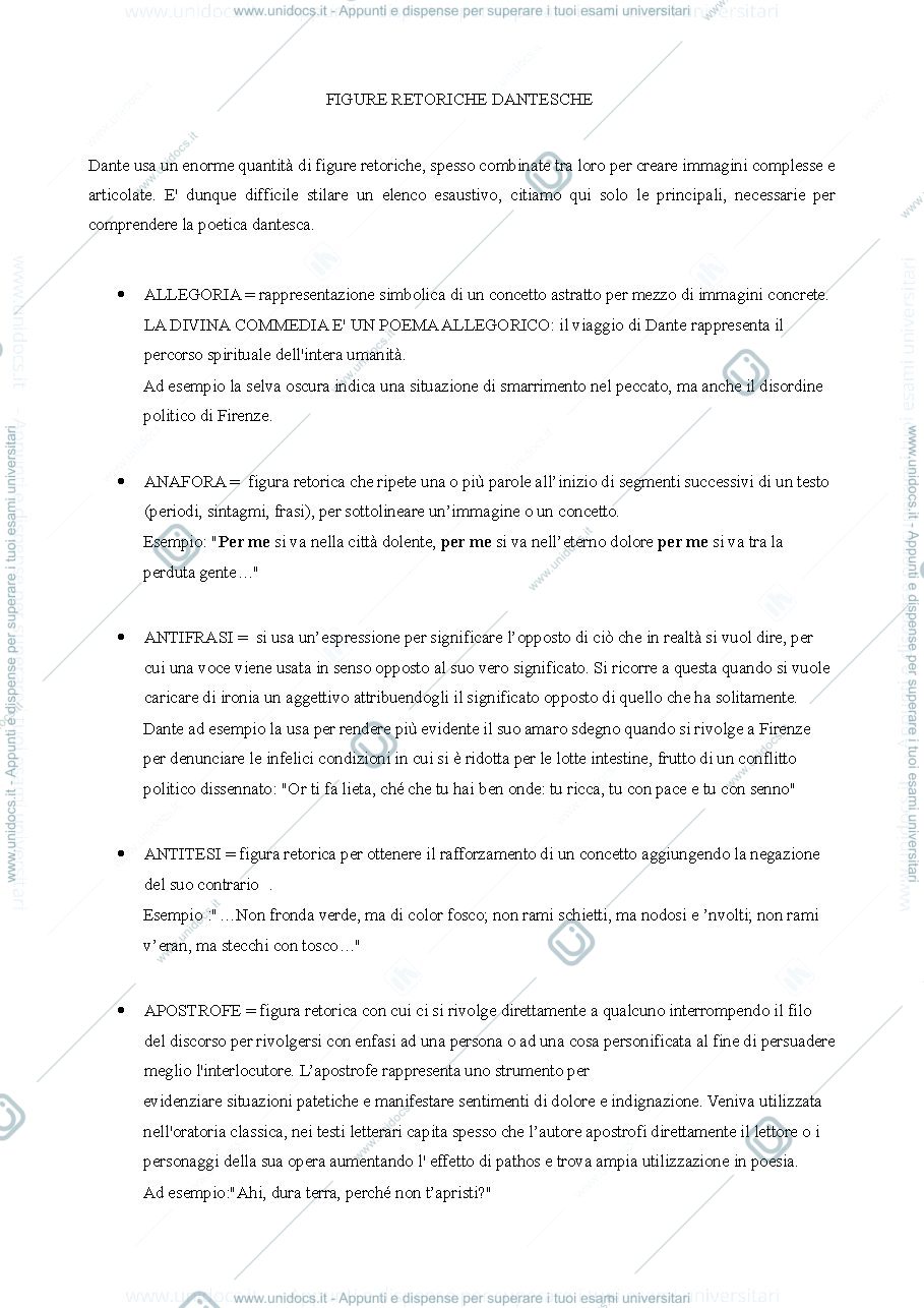Anteprima pagina 1 — Figure retoriche divina commedia 