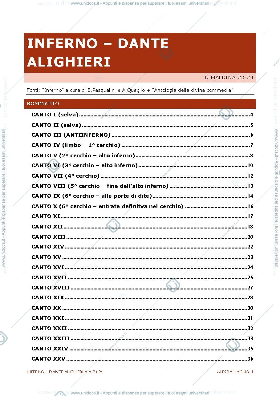 Anteprima pagina 1 — Appunti inferno dante