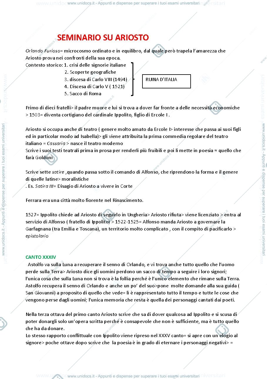 Anteprima pagina 1 — SEMINARIO SU LUDOVICO ARIOSTO 