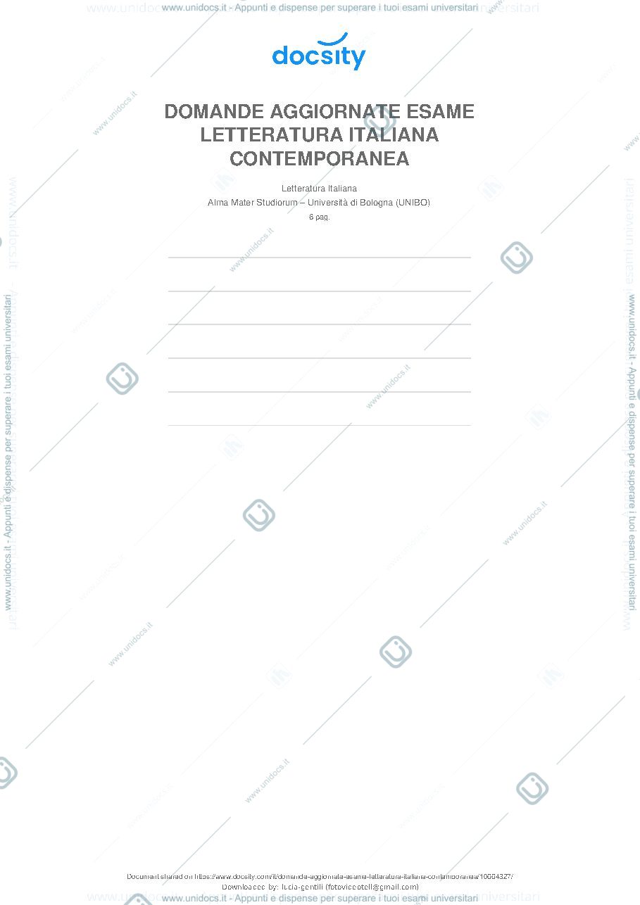 Anteprima pagina 1 — DOMANDE ESAME LETTERATURA CONTEMPORANEA PROF. BARONCINI