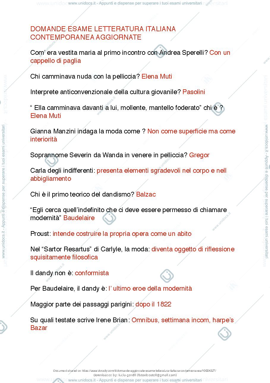 Anteprima pagina 2 — DOMANDE ESAME LETTERATURA CONTEMPORANEA PROF. BARONCINI