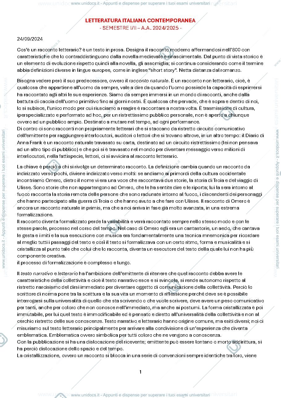 Anteprima pagina 1 — Letteratura italiana contemporanea