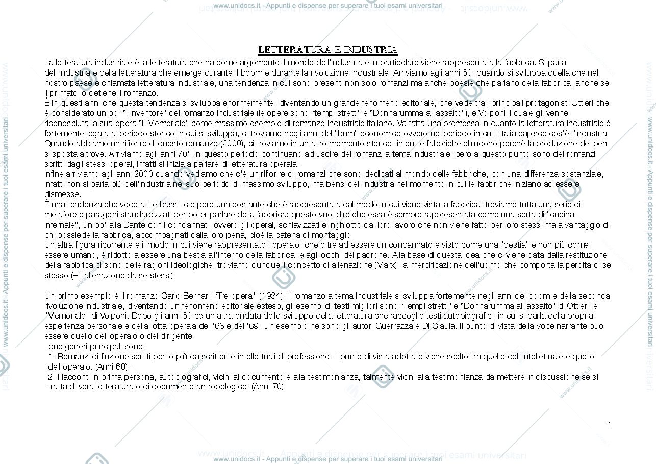 Anteprima pagina 1 — Appunti letteratura italiana 